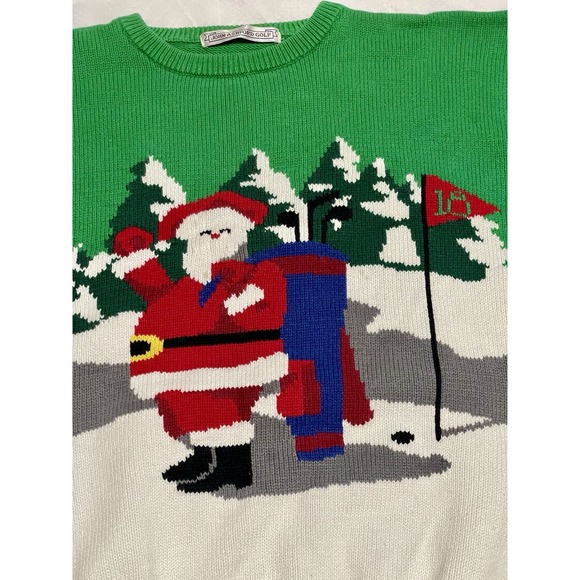 Vintage John Ashford Golf Crew Neck Sweater Green‎ L Santa Ugly Christmas Golfer - Picture 1 of 4